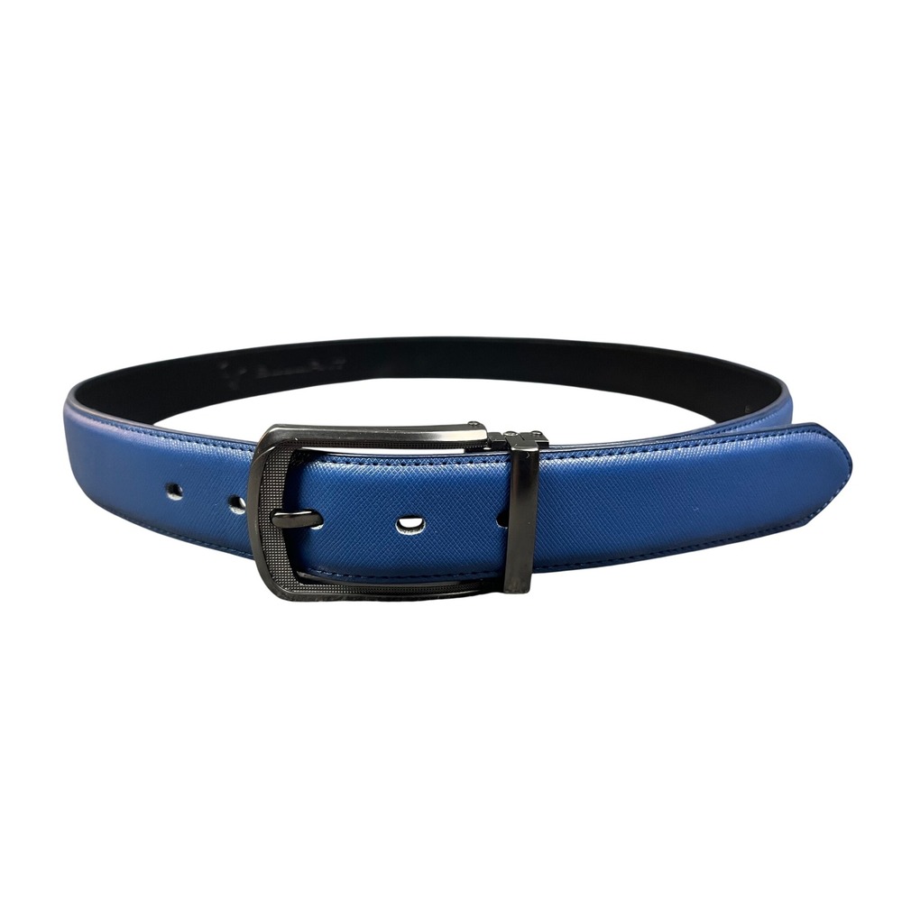 Bulliant Mens Blue Leather Belt Gunmetal Buckle Textured Dress Belt Size 41 125